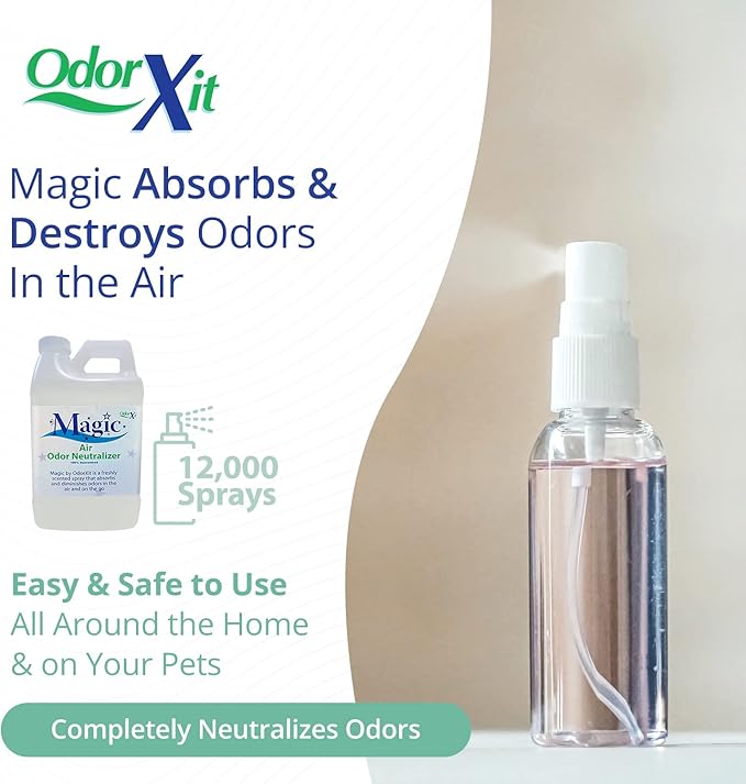 OdorXit Magic Air Odor Neutralizer Spray, Powerful Dog & Cat Urine Odor Neutralizer, Safe Air Refresher for Home, Safe Odor Absorber for Pet, Closet & Any Strong Odor Remover, 64oz