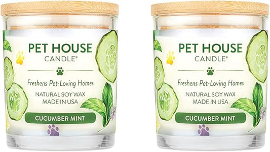 Pet House Candle Plant-Based Odor Friendly Candle, Clean Burning, Long Lasting Room Air Freshener with a 60 Hour Burn Time - Cucumber Mint