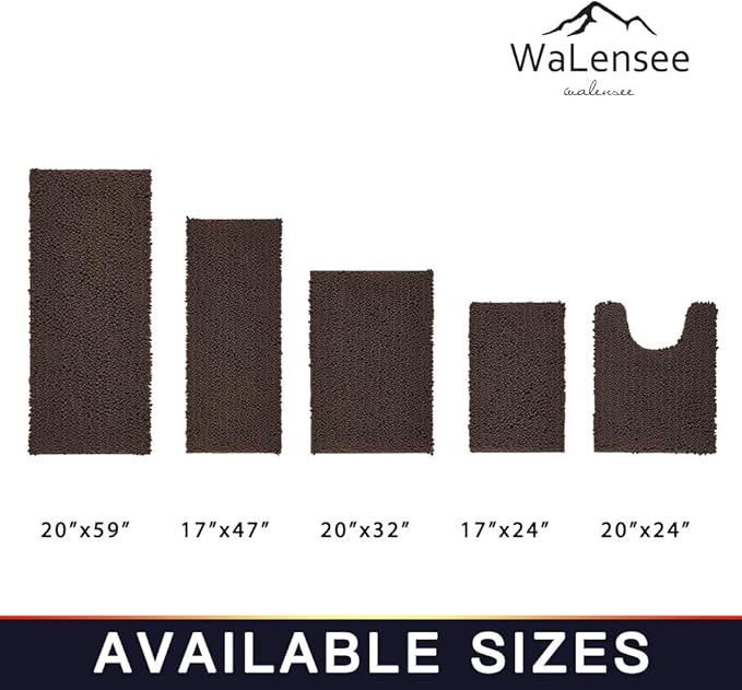 Walensee Bathroom Contour Rug Non Slip Toilet U Shaped Bath Mat (20x24, Brown) Water Absorbent Super Soft Shaggy Chenille Machine Washable Dry Extra Thick Perfect Absorbant Best Plush Carpet