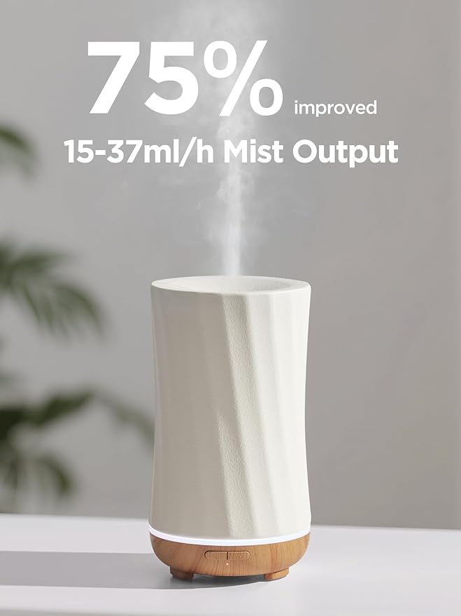 InnoGear 150ml Ceramic Oil Diffuser, Handcrafted Stone Essential Oil Diffuser Aromatherapy Diffusers Ultrasonic Cool Mist Humidifier Vaporizor with 2 Mist Modes for Room Home, White Twist Ceramic