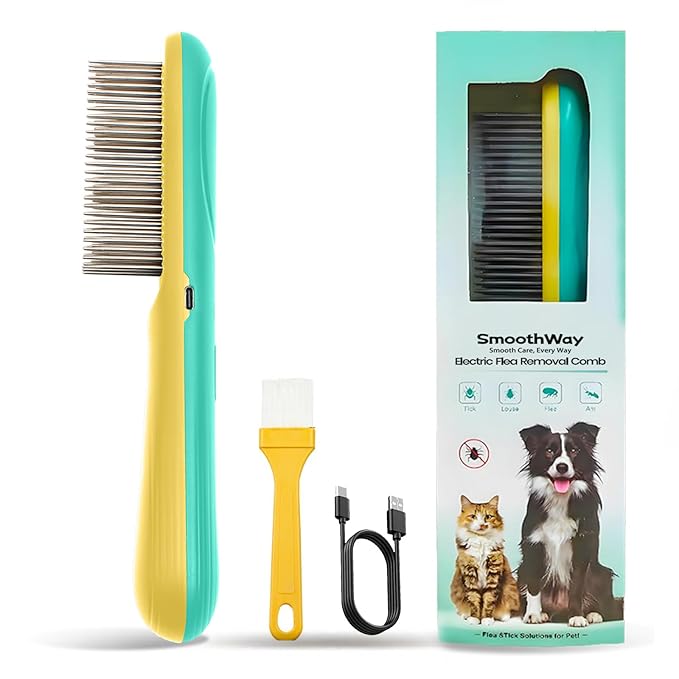 Professional 3-Row Tick & Flea Comb for Dogs & Cats - Stainless Steel Teeth with Negative Ion Anti-Static | Detangling Grooming Tool for Poodles, Shih Tzus & Long Haired Pets