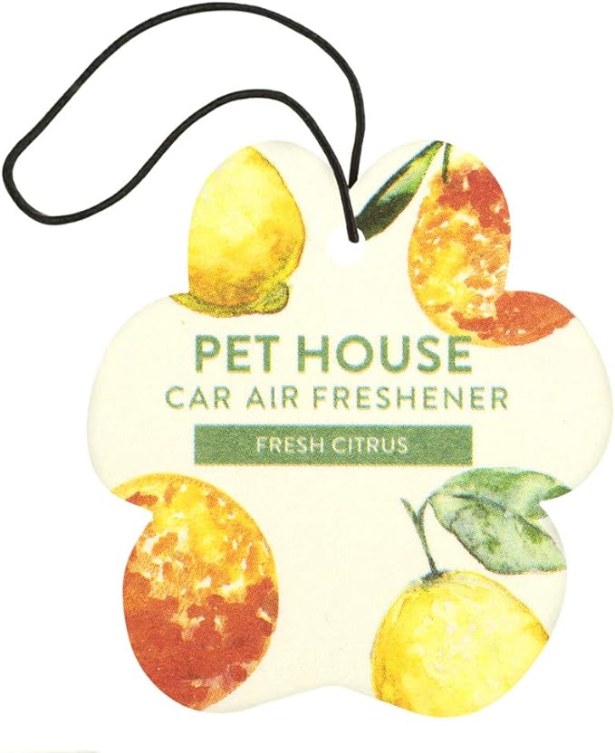Pet House Car Air Freshener by One Fur All, Pack of 4 – Fresh Citrus - Non-Toxic Auto Air Freshener, Pet Odor Eliminating Air Freshener for Car, Ideal for Small Spaces, Dye Free Dog Car Air Freshener