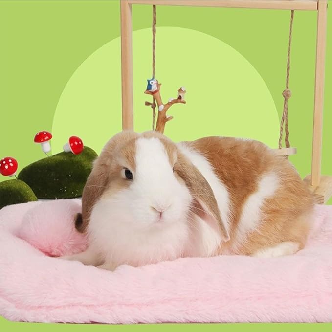 Bunny Bed Pad, Soft Washable Chinchilla Cushion, 12x12in Warm Small Pet Mat, Plush Polyester Comfort Layer, Pet Bedding Accessory for Hamster Ferret, Cage Playpen Bedroom Living Room Office