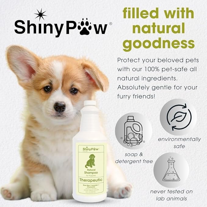 Tearless Puppy Shampoo and Conditioner by Shiny Paw 32 oz | Natural Chamomile, Lavender & Rose Hip Pet Shampoo for Puppies – Hypoallergenic for Sensitive Skin