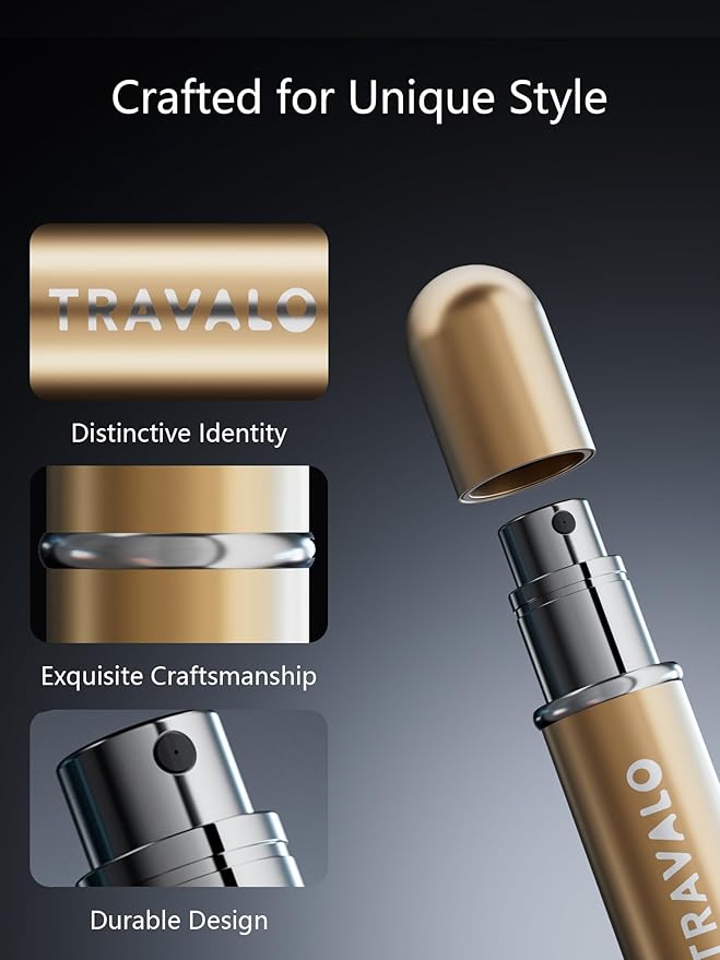 NEW CLASSIC Refillable Perfume Atomizer, Bottom Filling Fragrances Perfume Bottle, Mini Cologne Dispenser, Travel sized (GOLD)