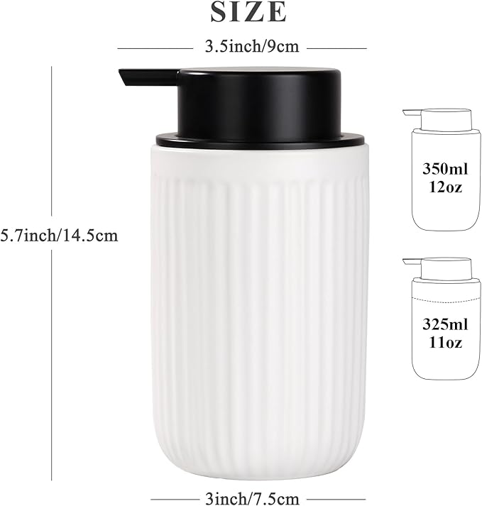 BosilunLife Foam Hand Soap Dispenser - White Ceramic Foaming Soap Dispenser for Bathroom 12oz Refillable Liquid Lotion Soap Dispenser with Rust-Proof foaming Pump for Countertop