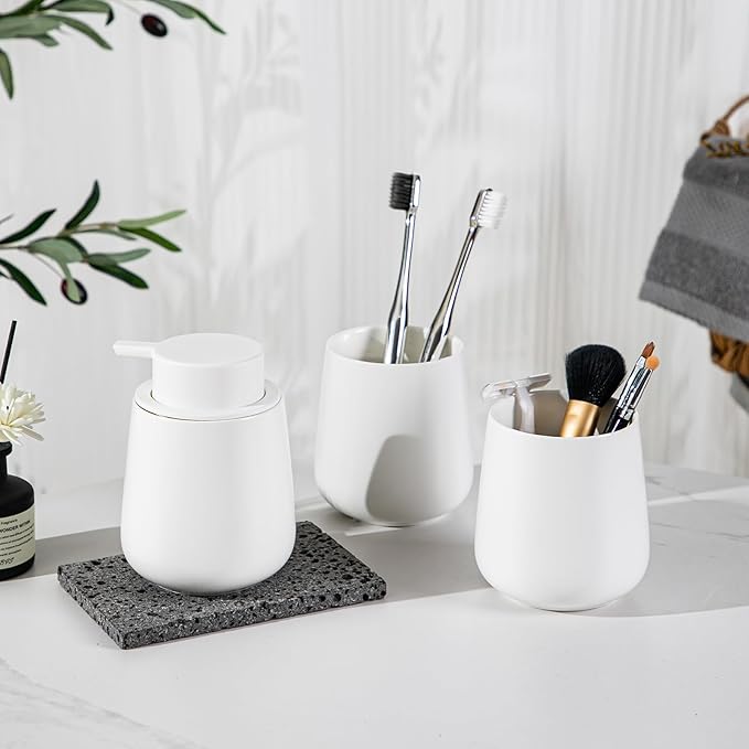 Soap Dispenser, Ceramic Foaming Soap Dispenser with Easy-to-Press Pump for Bathroom (White Foam Dispenser)