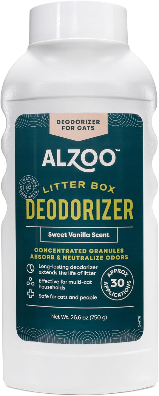 ALZOO Cat Litter Deodorizer, Concentrated Granules Absorb & Help Neutralize Odors, Mineral-Based Active Ingredients, Up To 30 Uses, Sweet Vanilla Scent, 26.6 Oz.