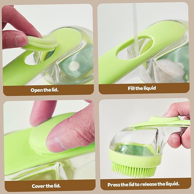 Pet Bath Brush, Pet Bath Brush with Soap Dispenser, Dog Scrubber for Bath, 2 in 1 Scrubber for Bath with Built-In Shampoo Dispenser, For Dogs, Cats & More (Green)