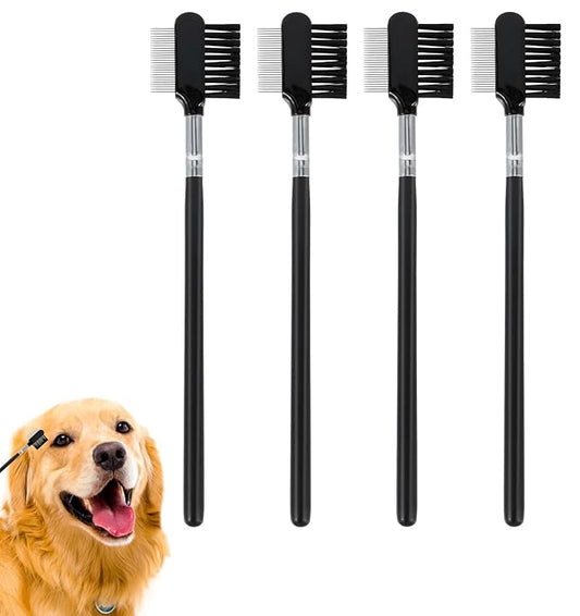 Dog Eye Comb for Small Dogs, 4Pcs dog Tear Stain Remover Comb Metal Flea for Gunk, Double-Headed Soft Bristles & Hard Teeth Grooming Tool for Puppies & Cats, Easy to Clean Black