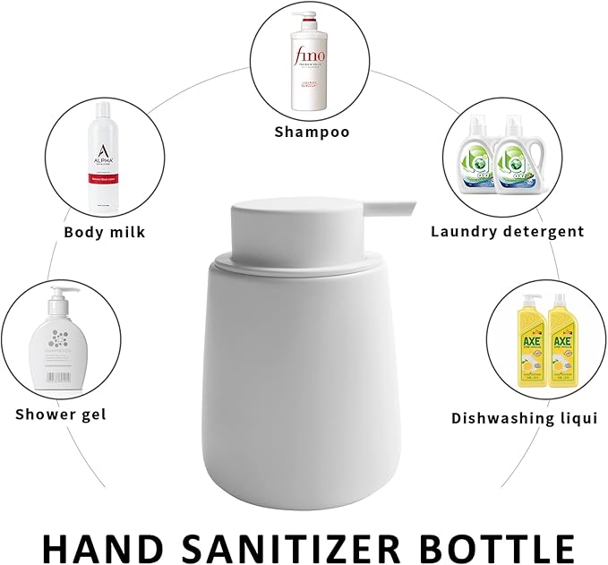 Soap Liquid Dispenser Ceramic with Easy-to-Press Pump Hand Liquid Dispenser for Shampoo Bathroom Kitchen 12 oz 2pcs
