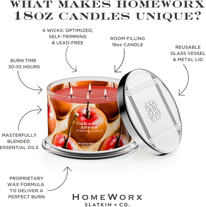 HomeWorx by SLATKIN + CO. Candle- Caramel Apple, 18 oz. Premium Scented Candle - 30-55 Hours Burn Time