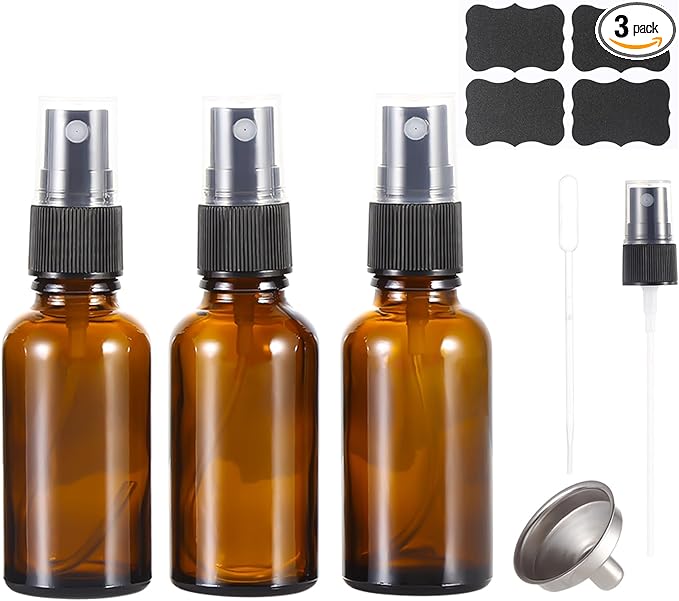 1 oz Amber Glass Spray Bottles,Small Empty Fine Mist Refillable Travel Spray Bottle for Cleaning,Perfume,Aromatherapy,Cosmetic Sprays,Hair,Essential Oils with Fine Mist Dispenser（3 Pack）