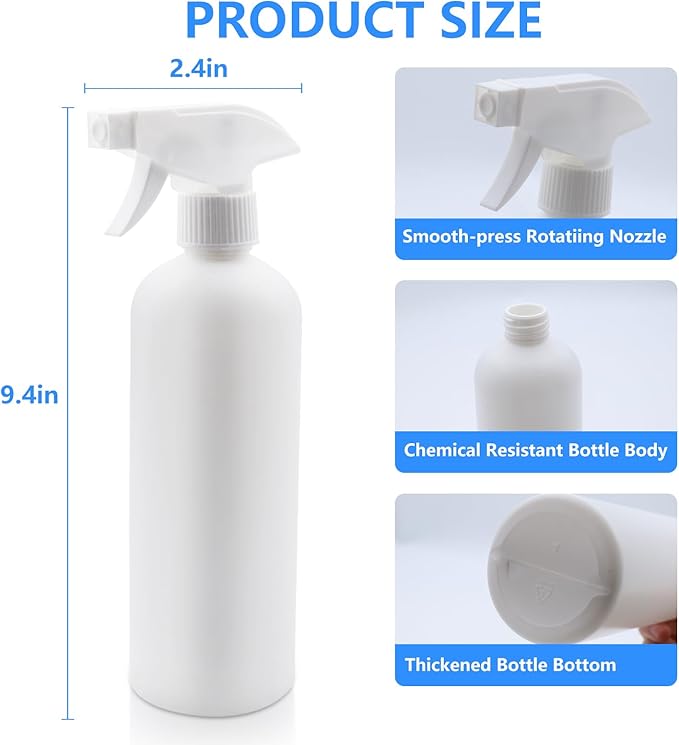 2 Pack of 16.4oz (500ml) Plastic Spray Bottles – Leak Proof, Adjustable Nozzle, Empty Spray Bottles for Cleaning Solutions-Squirt Bottles for Plants, Pet, Vinegar, BBQ