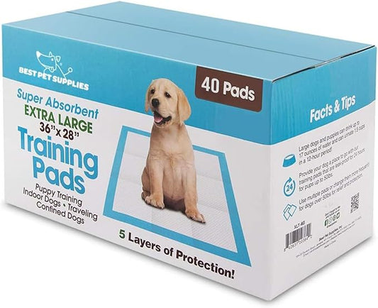 Best Pet Supplies XL Puppy Pads 40 Count - Super Absorbent Dog Training Pads, Quick-Dry, Odor Control, Disposable Pee Pads, Leak-Proof Wee Wee Pads for Indoor Dogs – Baby Blue XL, 40 Pack