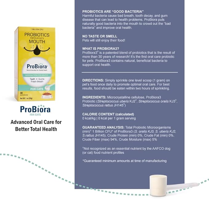 Probiora for Cats | Oral Care Probiotic Supplement for Oral Care | Pet Probiotics to Reduce Bad Breath | Cat Nutritional Supplement for Dental Health | 30 Servings (30 Servings (Pack of 3), Jar)