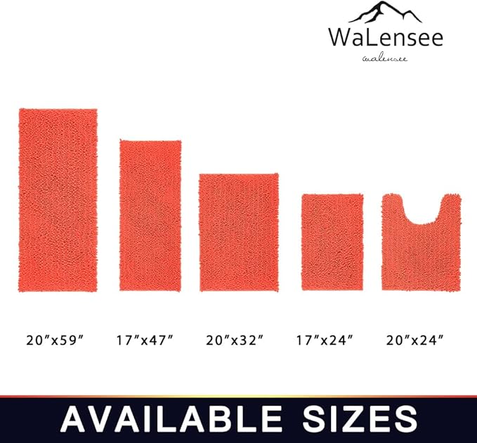 Walensee Bathroom Rug Non Slip Bath Mat (24x17 Inch Coral) Water Absorbent Super Soft Shaggy Chenille Machine Washable Dry Extra Thick Perfect Absorbant Best Small Plush Carpet for Shower Floor