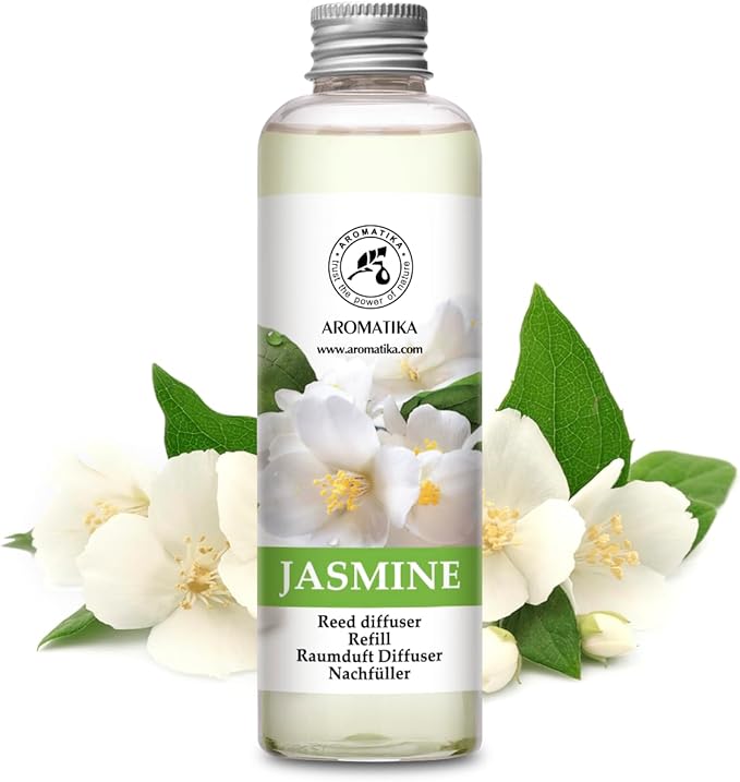 AROMATIKA Jasmine Essential Oil 200ml - Natural Reed Diffuser Refill for Long-Lasting Fragrance - Jasminum Officinale Oil - Air Freshener for Home, Office, Spa, Salon, Restaurant, Cafe, Bar