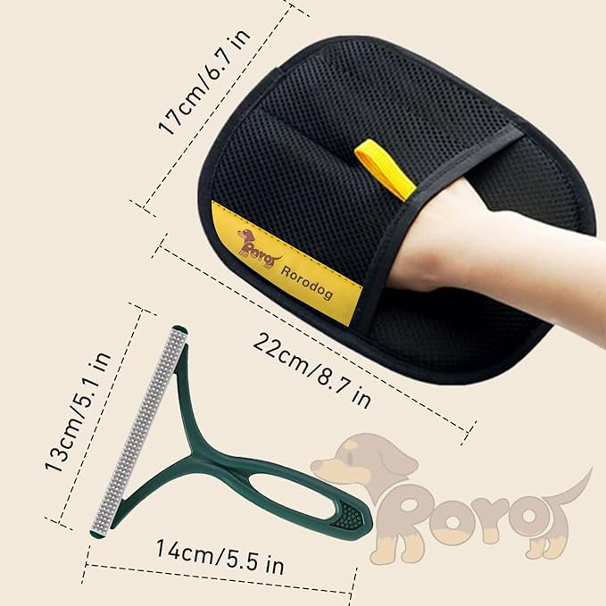 3-Pack Pet Hair Removal Gloves with A Hair/Lint Removal Tool – Remove Cat/Dog Fur from Clothing, Furniture, Car Seats, Bedding & Carpet