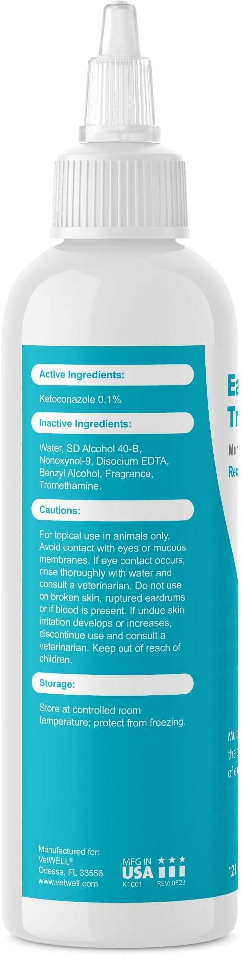 VetWELL Dog Ear Cleaner Solution & Infection Treatment for Dogs & Cats, Tris Otic Cleanser Drops Helps Eliminate Odor and Relieve Infections - 12oz