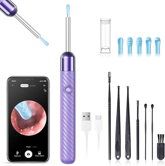 Ear Wax Removal - 1080P Camera Earwax Remover Tool - Ear Canal Cleaner - Ear Cleaning Kit - Ear Camera for iOS & Android (Purple)