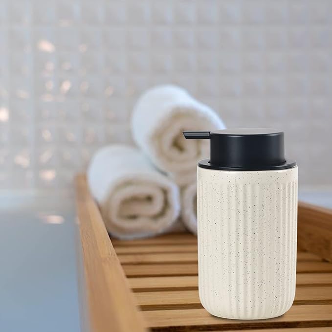 BosilunLife Dish Hand Soap Dispenser - Liquid Pump Soap Dispenser for Bathroom 12oz Ceramic Kitchen Dish Dispenser with Rust-Proof Liquid Pump Modern Refillable Lotion Bottles, Beige