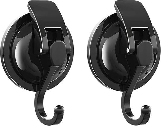 Heavy Duty Vacuum Suction Cup Hooks, Matte Black Plated Polished Super Suction for Kitchen Bathroom, 2 Pack