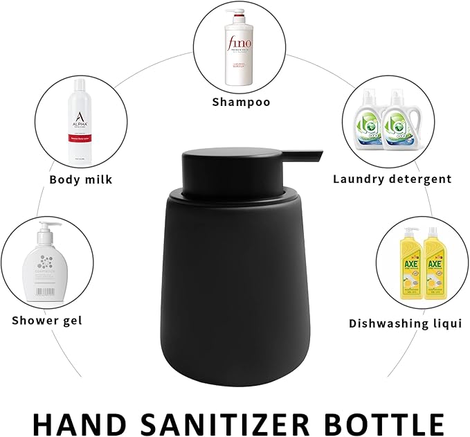 Soap Liquid Dispenser Ceramic with Easy-to-Press Pump Hand Liquid Dispenser for Shampoo Bathroom Kitchen 12 oz 2pcs