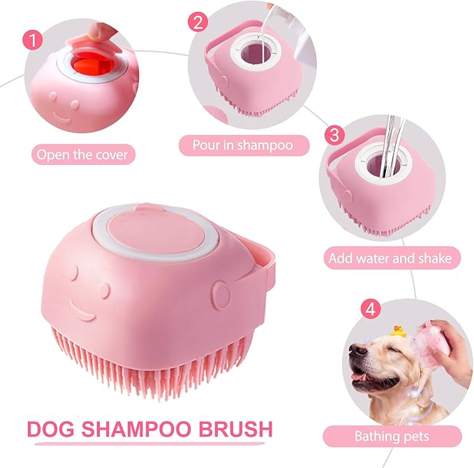 2 Piece Pink Dog Bath Supplies with Dog Brush and Shampoo Brush