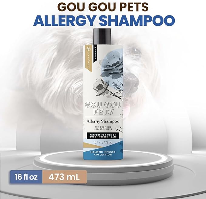 Holistic Natural Derived Allergy Pet Shampoo: Veterinarian Recommended: Soothing Skin Allergies and Skin Issues for Dogs, Cats and Horses - Made in USA - 16 oz