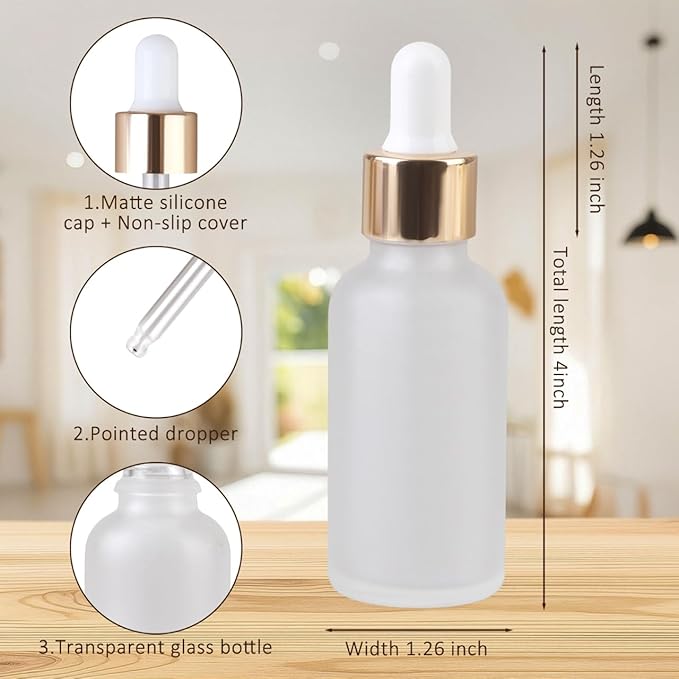 1 oz Glass Dropper Bottles for Essential Oils，12Pack Clear Frosted Glass Bottles with Glass Eye Dropper Leak Proof Travel Dispenser Bottle for,tincture, Chemistry Lab Chemicals Empty