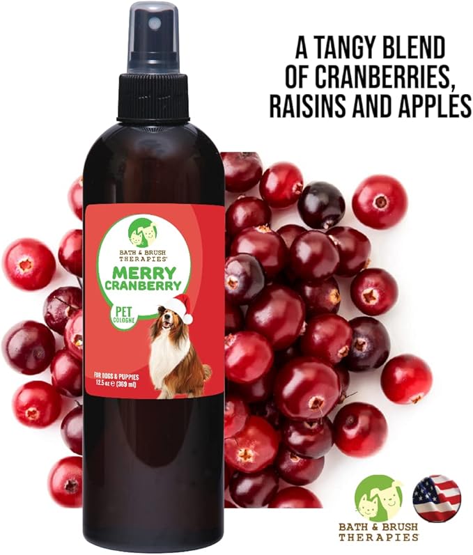 Showseason Animal Products Bath & Brush Therapies® Merry Cranberry Pet Cologne 12.5 oz For Dogs | Long-Lasting Odor Eliminator | Cruelty-Free | Paraben-Free | Biodegradable | Made in The USA