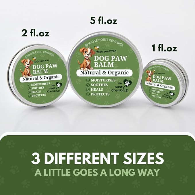 Rhoose Point Remedies Dog Paw Balm - Softens, Heals, Soothes & Protects Dogs Paws, Noses & Skin. All Natural, Organic Ingredients. Lick-Safe Protection for Dogs with Beeswax (5 fl.oz - Large Tin)