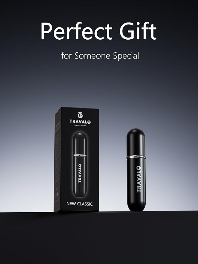 NEW CLASSIC Refillable Perfume Atomizer, Bottom Filling Fragrances Perfume Bottle, Mini Cologne Dispenser, Travel sized (BLACK)