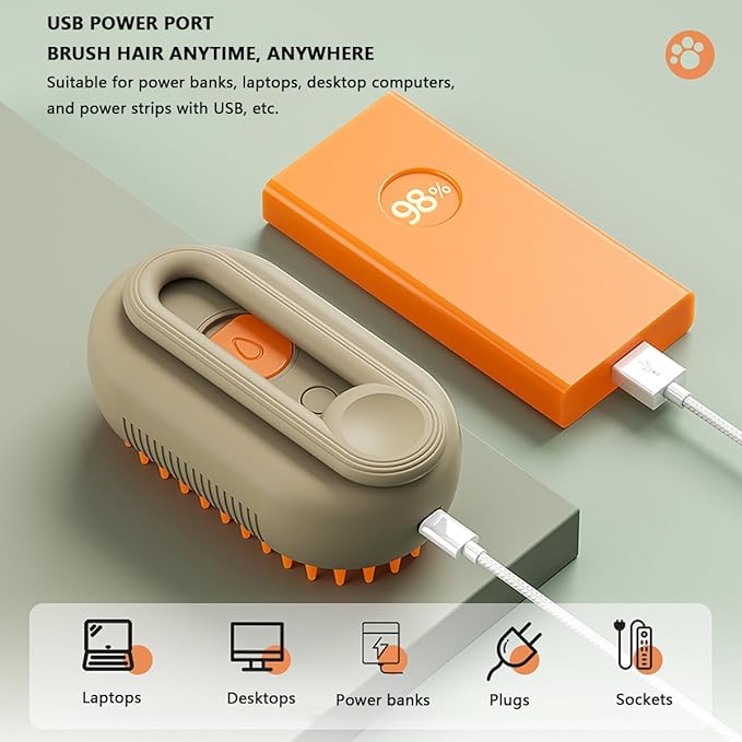 Cat Steam Brush, 3 in 1 Pet Steam Cats Brushes Rechargeable Anti-Static Grooming Brushe, Vibration Massage Cleaning Shedding & Combing Multifunctional Hair Removal Comb for Cats Dog (White)