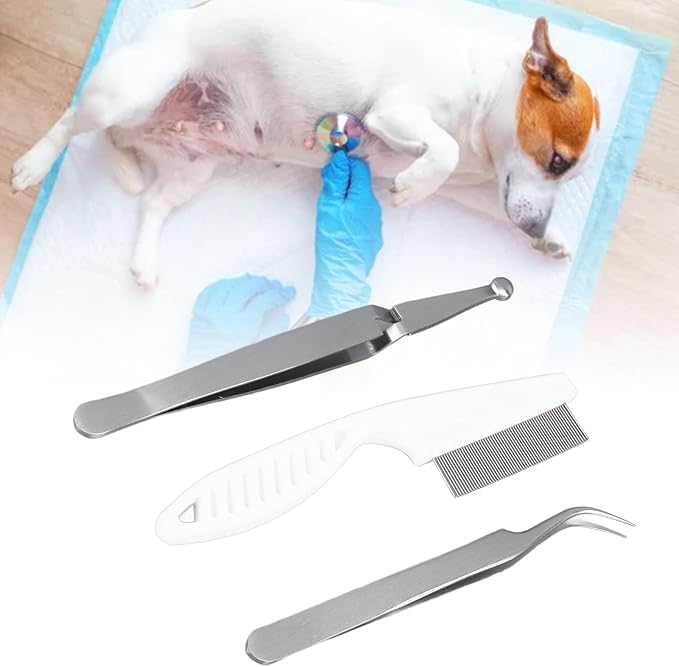 TickRemoval Tool Kit, Plastic TickRemovers, Remover Flea Comb Magnifying Glass for Dogs Cats, Pet Flea Remover Kit, Stainless Steel Flea Tweezers Comb Clips Set