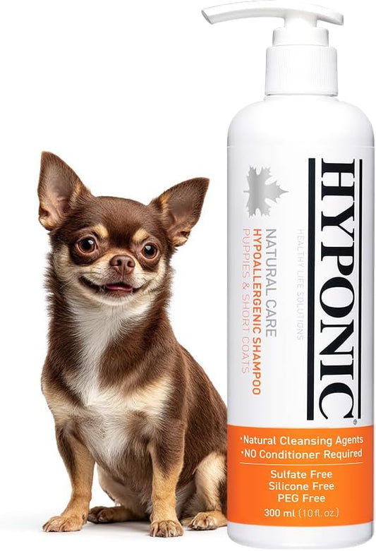 HYPONIC Hypoallergenic Premium Dog Shampoo - Deodorizing, Sensitive Skin, Detangling (Puppies& Short Coats (10.1 oz))