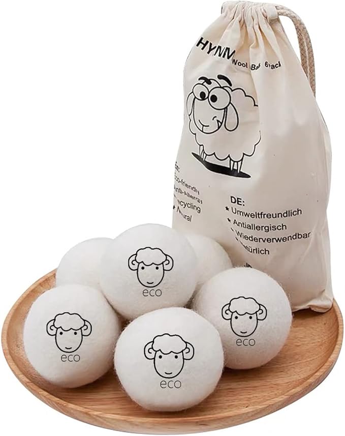 6-Pack Wool Dryer Balls Reusable Laundry Balls for Dryer Natural Fabric Softeners and Wrinkle Release, Organic and Eco Wool Dryer Ball for Pet Hair Removal, Dryer Sheets, Drying Ball