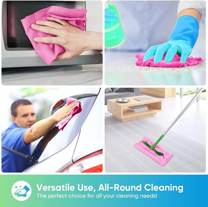 HOMEXCEL Microfiber Cleaning Cloths 20 Pack, Highly Absorbent, Lint & Scratch-Free Cleaning Rags for House Kitchen, Pink Microfiber Towels for Car 11.5 x 11.5 inch