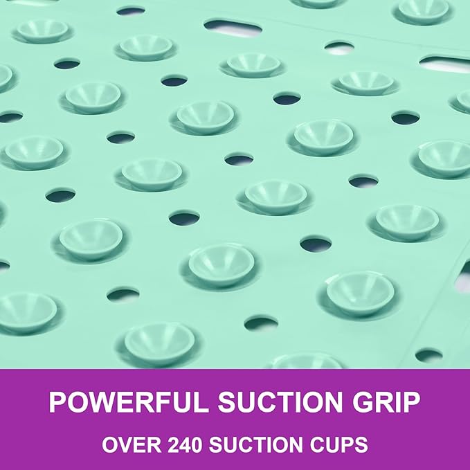 Reetual XL Shower Mat Non Slip - 27x27 Bath Mat for Shower Stall or Large Bathtub Mat with 240 Powerful Suction Cups and Drain Holes. Black Shower Mats for Bathroom (Aqua Green)