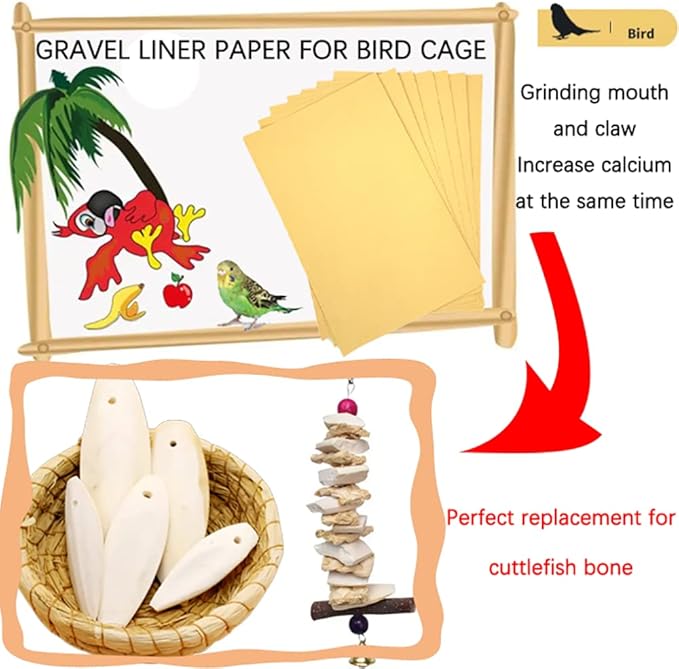 25PCS Gravel Paper for Bird Cage,11" x17" Bird cage Liner Gravel Paper Special for Bird Cage in sea Sand-Great for Hard-Billed Birds Safe& Clean & Easy for Improved Digestion…
