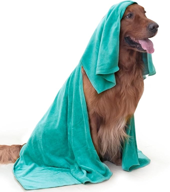 2-PCS Fast Drying Dog Towels - 56 x 28 Inch Ultra Soft & Absorbent Large Dog Towel with 30 x 14 Inch Daily Use Paw Towel - 100% Microfiber Pet Bath Grooming Towels for Dogs Cats, Green