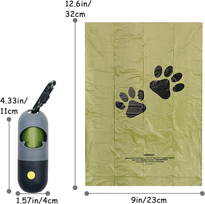 2 Pack Poop Bag Holder with Flashlight Waste Bag Dispenser for Leash with Clip and Battery Poop Bag Dispenser with Green Scented Poop Bags for Dog Walking(Black,2 Dispenser 60 Bags)