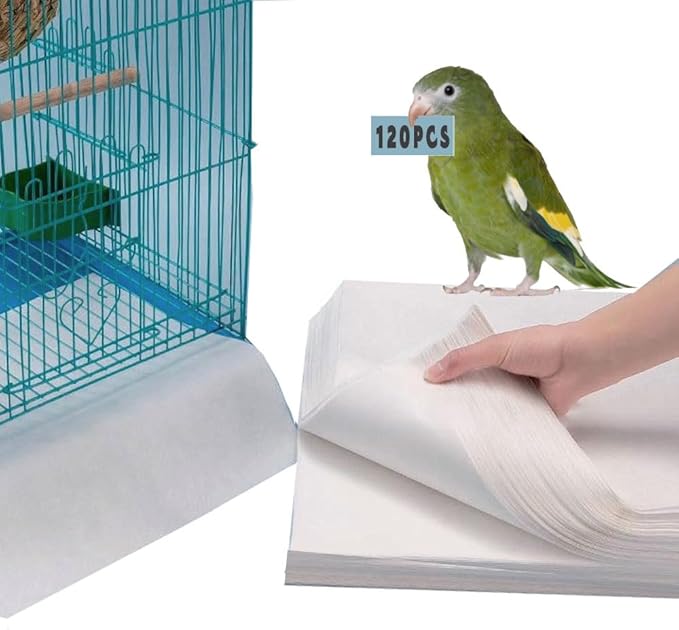 120 Pieces Bird Cage Liners-11'' X 17''Disposable Non-Woven Bird Cage Paper Liners Precut Absorbent Fecal Tray Cages Cushion Pad Mat Cuttable Pet Animal Cages Cushion for Parrot (White)