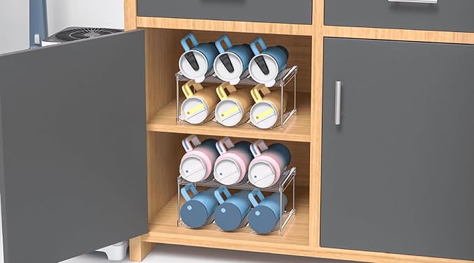 IEEK Plastic Stackable Bottle Storage Holder Rack,Free-Standing Water Bottle/Wine and Drink Organizer Shelf for Kitchen Cabinet,Fridge,Countertop,Pantry,Freezer,2 TiersX3 Bottles,Clear