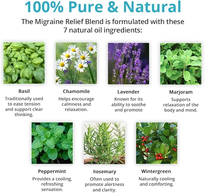 Wild Essentials Migraine Relief Bundle – Roll-On, Nasal Inhaler, Spray & Diffuser Oil – Aromatherapy Blend for Comfort & Relaxation –USA Made