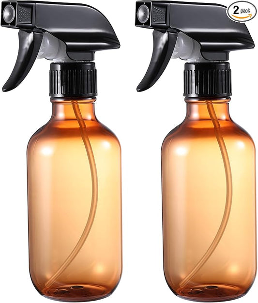 Plastic Small Spray Bottle, Mister Squirt Bottle 2 Pack, 10.1 oz Amber Refillable Empty Water Spray Bottles with Adjustable Mist/Stream for Hair, Plant, Pet, Cleaning, Cooking