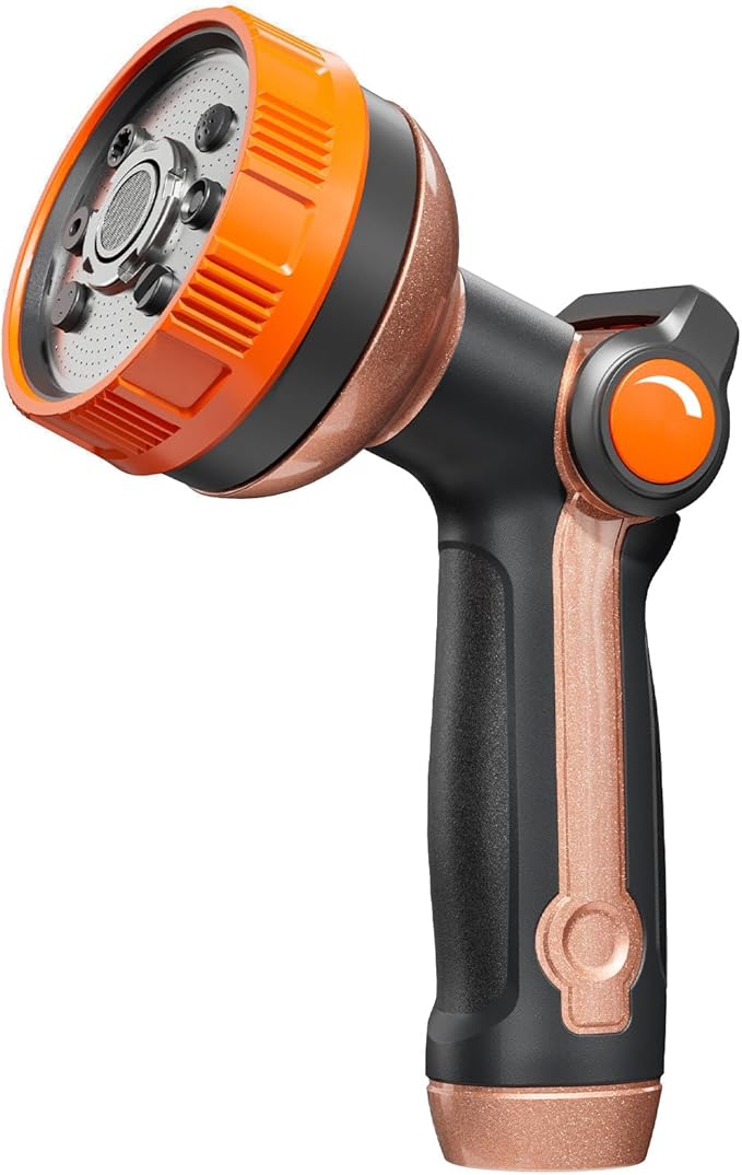 Heavy Duty Garden Hose Spray Nozzle, Metal Water Hose Nozzle with 8 Spray Patterns, Hose Nozzle with Thumb Control On Off Valve for Lawn Watering, Car Washing, Pets Showering