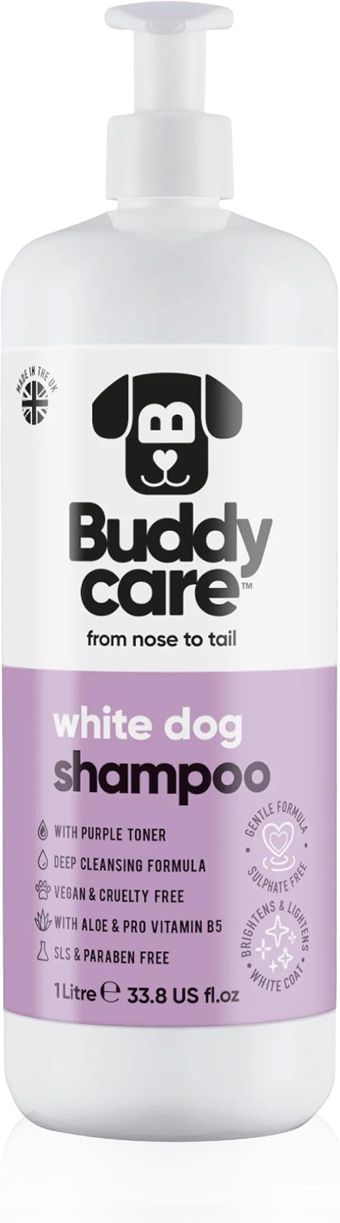 White Dog Shampoo by Buddycare (33.8oz) | Brightening and Whitening Shampoo for Dogs | Deep Cleansing, Fresh Scented | with Aloe Vera and Pro Vitamin B5