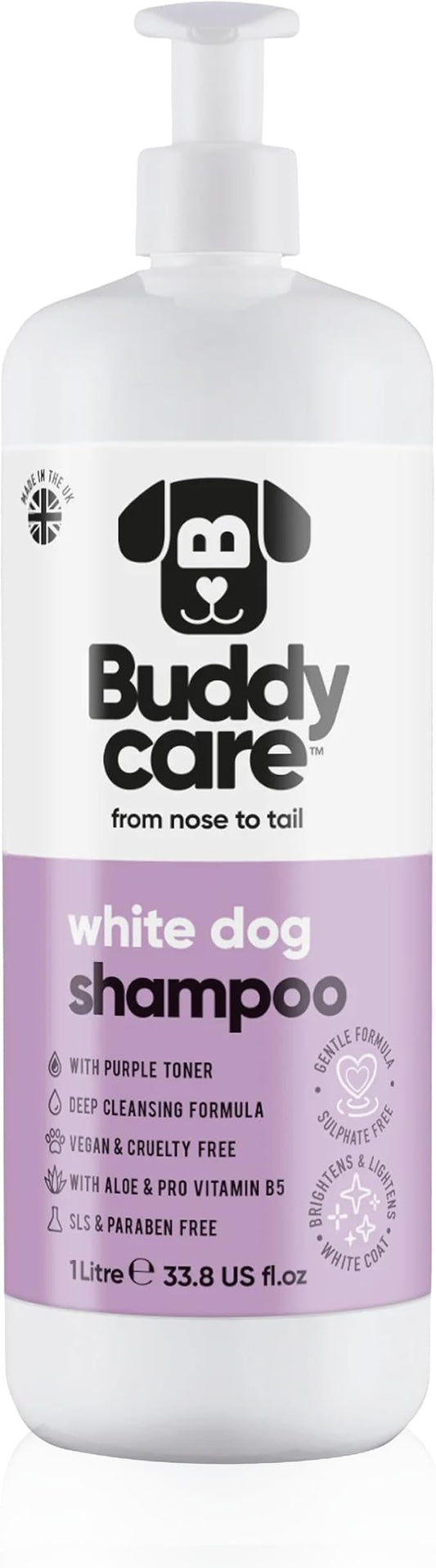 White Dog Shampoo by Buddycare (33.8oz) | Brightening and Whitening Shampoo for Dogs | Deep Cleansing, Fresh Scented | with Aloe Vera and Pro Vitamin B5